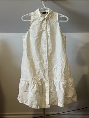 GAP White Sleeveless Button-Front Ruffle Hem Dress